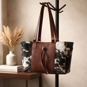 😍New Myra Bag Canvas & Cowhide & Leather Tote satchel concho tassel western boho